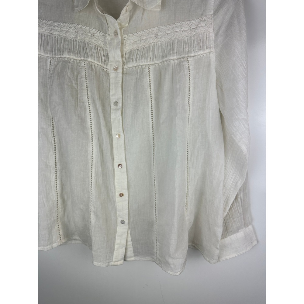 Sundance White Cotton Long Sleeve Button Up Blouse Crochet Boho Sheer Size Small - Picture 9 of 14